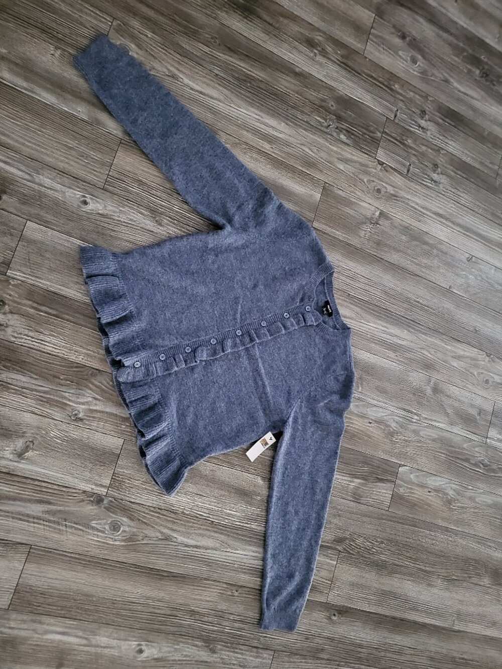 Blue Ruffle Button Front Knit Cardigan Sweater Medium NWT Mexx - Picture 6 of 11